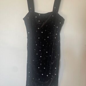 Cider Black Velvet Dress with Star Embellishments